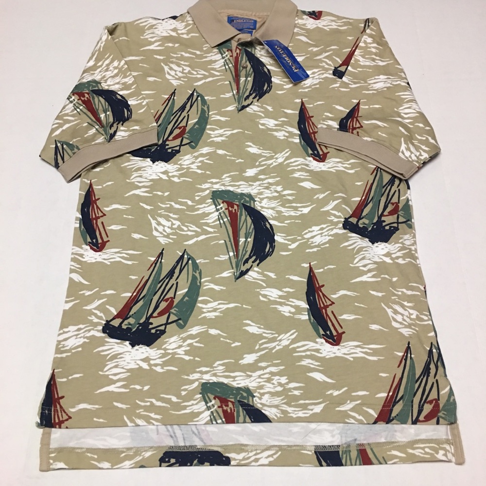 New Pendleton boat floral Hawaiian polo shirt